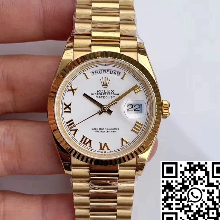 White Factory Day-Date Rolex Roman Time Scale M128238 EW Dial 0123